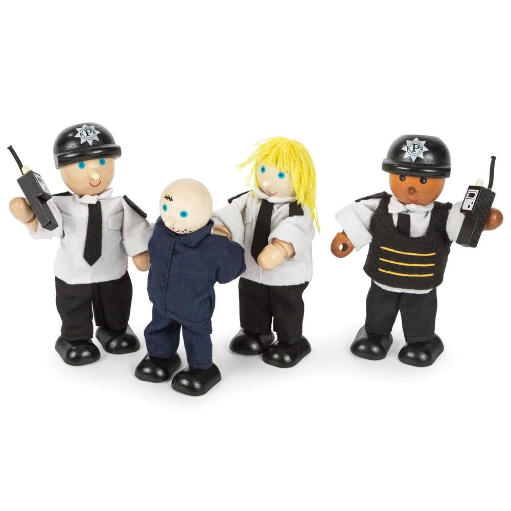 Wooden Police And Prisoner Figures, Wooden Police And Prisoner Figures,Dolls House,childrens dolls house,nursery dolls house,large dolls house,kids dolls house, Wooden Police And Prisoner Figures,Set of three police officers ready to sound their sirens and speed off to catch the prisoner! All happy and ready to work, the three police officers are dressed suitably ready for a day of putting baddies behind bars, and the prisoner is dressed in a prisoner's uniform, ready to be locked up! With flexible, poseabl