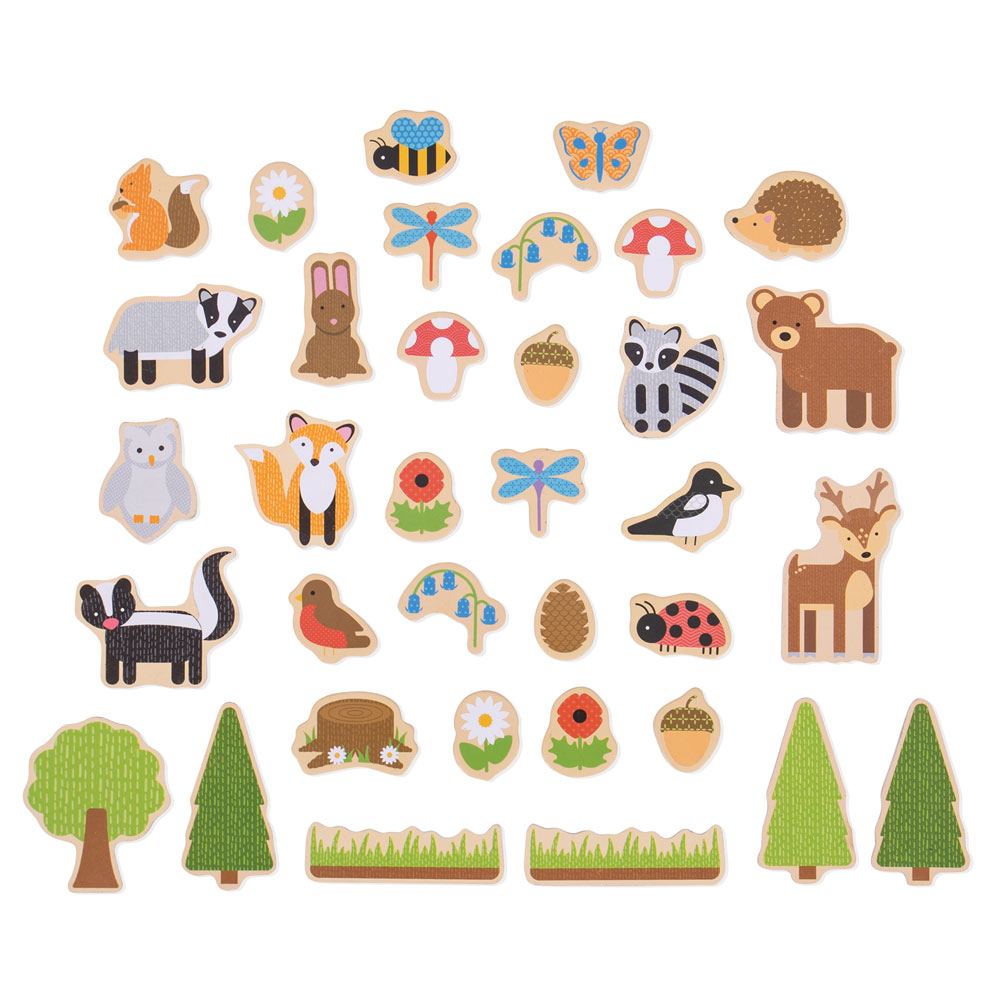 Woodland Magnets, Woodland Magnets,Bigjigs Woodland Magnets,Wooden toys,sensory toys,bigjigs toys, Woodland Magnets,These colourful Woodland Magnets are crafted from wood and have magnetic backs, to bring the wonders of the woods to the play area. Great for encouraging creative storytelling, this 35 piece set includes woodland animals, trees, flowers and more! Ideal for use with the Bigjigs Toys Magnetic Board (BJ380) or on the frid,Woodland MagnetsThese colourful Woodland Magnets are crafted from wood and 