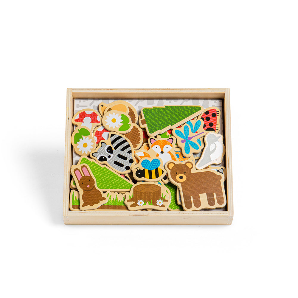 Woodland Magnets, Woodland Magnets,Bigjigs Woodland Magnets,Wooden toys,sensory toys,bigjigs toys, Woodland Magnets,These colourful Woodland Magnets are crafted from wood and have magnetic backs, to bring the wonders of the woods to the play area. Great for encouraging creative storytelling, this 35 piece set includes woodland animals, trees, flowers and more! Ideal for use with the Bigjigs Toys Magnetic Board (BJ380) or on the frid,WoodlandThese colourful Woodland Magnets are crafted from wood and have mag