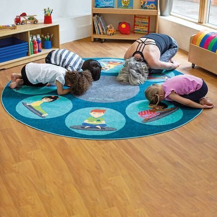 Yoga Position Carpet 2m diameter, Yoga Position Carpet 2m diameter,childrens YOGA floor mats,Child friendly yoga floor mats,soft play yoga mats,sensory mats,soft play coloured mats, Yoga Position Carpet 2m diameter,The Yoga Position Carpet 2m diameter is an Ideal resource for promoting children's well being and overall emotional health. Thick and soft carpet with 8 large placements to help children practise yoga positions. Yoga and being mindful during the early years can help with managing anxiety, improvi