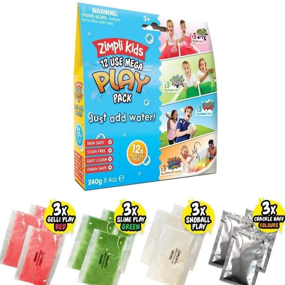 Zimpli Kids 12 Use Mega Play Pack, Zimpli Kids 12 Use Mega Play Pack,Gelli play,gelliplay packs,gelli baff packs,cheap gellibaff,, Zimpli Kids 12 Use Mega Play Pack,Zimpli Kids 12 Use Mega Play Pack The Zimpli Kids 12 Use Mega Play Pack offers the ultimate sensory play experience with a variety of exciting activities that promise hours of messy, creative, and multi-sensory fun. Packed with magical powders that transform water into goo, slime, crackling colours, or snow, thisZimpli Kids 12 Use Mega Play Pack