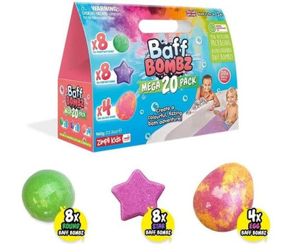 Zimpli Kids Baff Bombz Mega 20 Pack, Zimpli Kids Baff Bombz Mega 20 Pack,Baff Bombz Mega 20 Pack,Children's baff bombs,Bath bombs, Zimpli Kids Baff Bombz Mega 20 Pack,Zimpli Kids Baff Bombz Mega 20 Pack: A Bath Time Adventure Awaits! Turn bath time into a colourful, fizzing, and sensory-filled adventure with the Zimpli Kids Baff Bombz Mega 20 Pack. These vibrant bath bombs create a magical experience, fizzing and changing theZimpli Kids Baff Bombz Mega 20 Pack: A Bath Time Adventure Awaits! Turn bath time i