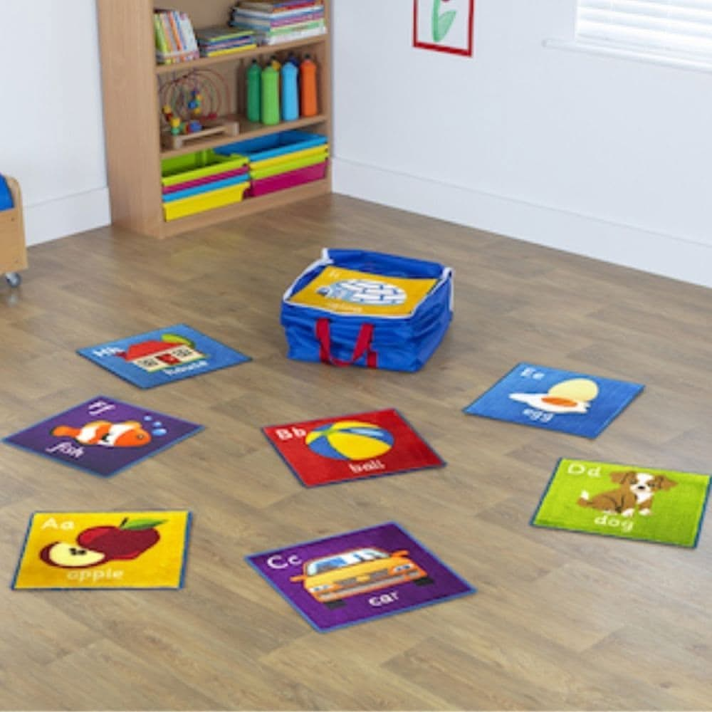 Alphabet Mini Placement Carpets with Holdall, Alphabet Mini Placement Carpets with Holdall,Mini Placement Alphabet Squares,Classroom Carpets and Classroom rugs are widely used in day care centres, schools and playgroups. Classroom Carpets can be used in many ways, but the themed classroom rugs give children play value and allow creative play. The larger rugs can be used for group activities and directional play., Alphabet Mini Placement Carpets with Holdall,The Alphabet Mini Placement Carpets with Holdall c