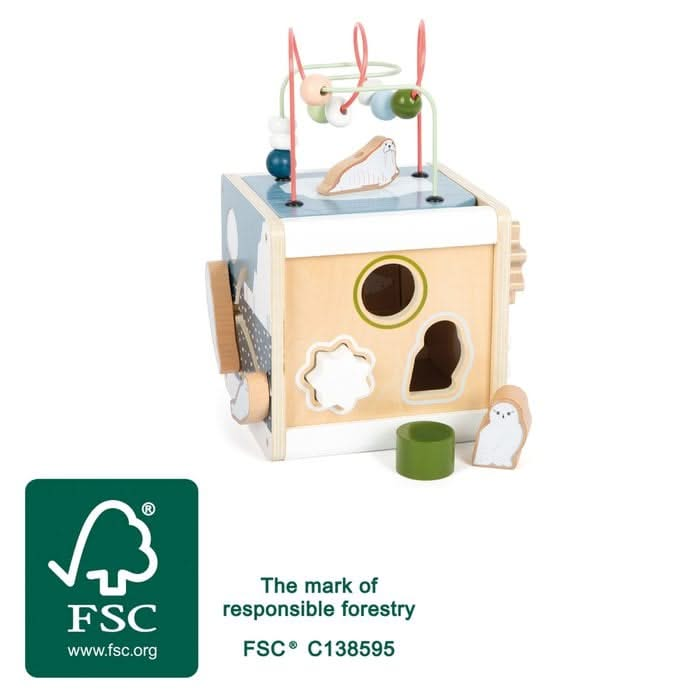 Artic Motor Skills Cube, Artic Motor Skills Cube,FSC Certified Activity Cube,Bigjigs 100% FSC Certified Activity Cube,Bigjigs toys, Arctic Motor Skills Cube – A Fun & Educational Wooden Activity Toy! Let little explorers dive into the Arctic with the Arctic Motor Skills Cube, a beautifully crafted multi-functional activity toy designed to enhance fine motor skills, problem-solving, and sensory development. Featuring adorable Arctic animals like polar bears, seals, walruses, arctic foxes, and mountain hares,