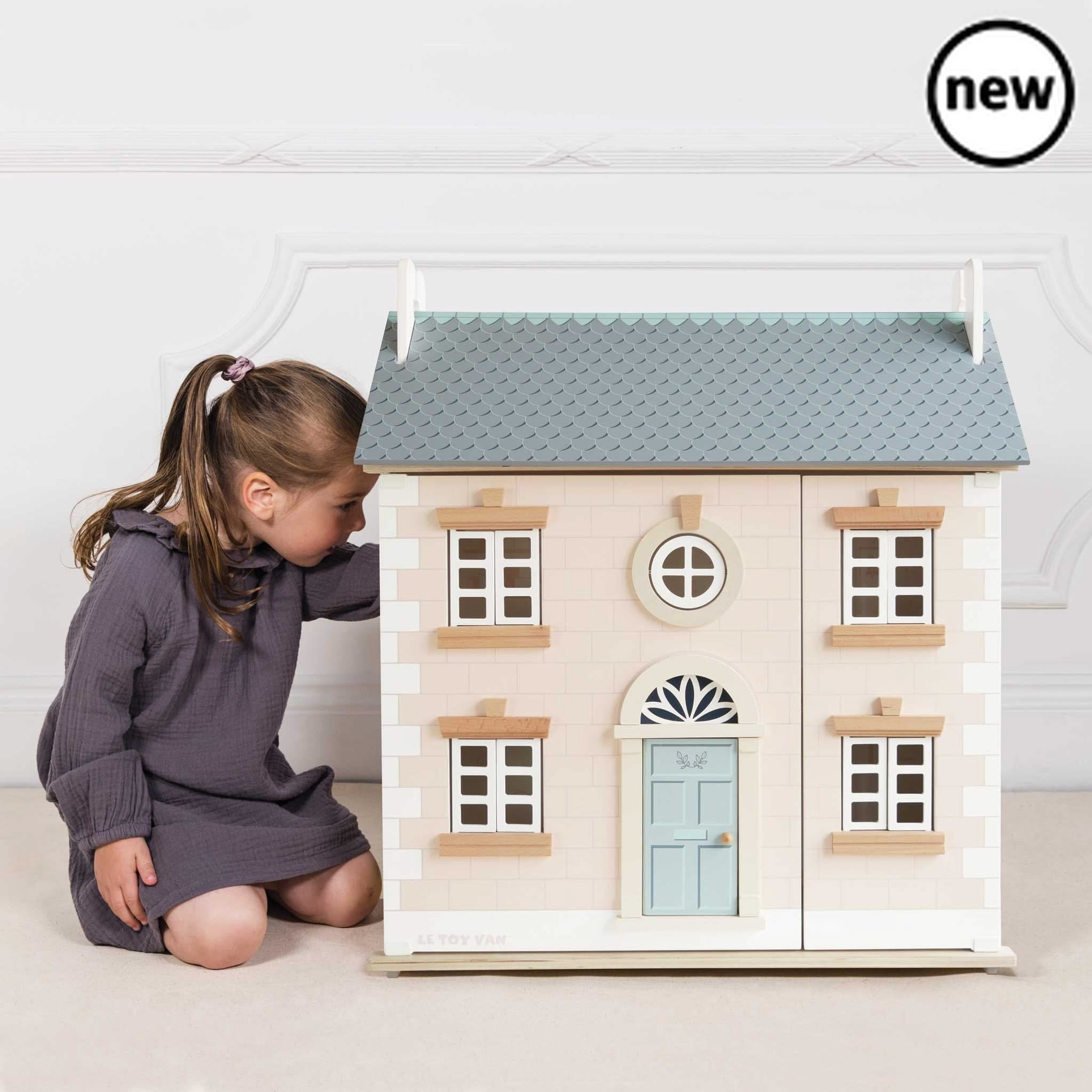 Bay Tree Dolls House, , Bay Tree Dolls House,Childhood dreams really do come true with the beautiful Bay Tree Wooden Dolls House. Inspire small world play with this one of a kind, timeless toy. Made from sustainable FSC™- certified wood and painted in pretty pastel pink, white and grey hues using non-toxic water based paints, this deluxe 3 storey home is fully de,Bay TreeChildhood dreams really do come true with the beautiful Bay Tree Wooden Dolls House. Inspire small world play with this one of a kind, tim