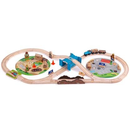 Bigjigs Construction Train Set, Construction Train Set,Bigjigs Construction Train Set,Wooden train set, Bigjigs Construction Train Set,Little builders are going to love playing with our Construction Wooden Train Set! This 50 piece wooden railway comes packed with two playmats, a burst water pipe track, a container tunnel, construction workers, signs and a train with buildable houses! YoungLittle builders are going to love playing with our Construction Wooden Train Set! This 50 piece wooden railway comes pac