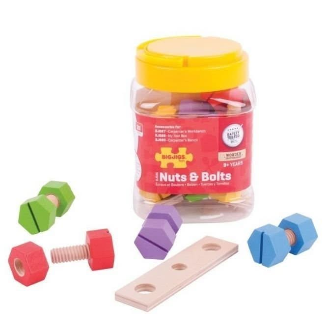 Bigjigs Jar of Nuts and Bolts, Bigjigs Jar of Nuts and Bolts,20 Piece Jar of Nuts and Bolts,Nuts and bolts toys,sensory toys,fine motor skills toys,fine motor skills toys resources,classroom resources fine motor skills, Bigjigs Jar of Nuts and Bolts,Unlock a World of Learning with Bigjigs Jar of Nuts and Bolts!Turn your young one into a budding engineer with our vibrant and chunky wooden Nuts and Bolts set from Bigjigs. Specifically designed to boost your child’s developmental skills, this set is more than 