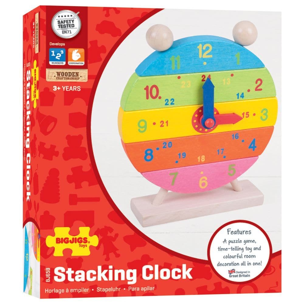 Bigjigs Stacking Clock, Bigjigs Stacking Clock,Bigjigs wooden toys,Bigjigs wooden toys discount code,Bigjigs coupon,Educational Toy ,special needs learn to tell the time,child game tell the time, Bigjigs Stacking Clock,Introduce your little one to the concept of time in the most delightful way with the Bigjigs Stacking Clock. Beautifully crafted in bright and stripy colours, this wooden clock is more than just a time-telling device; it's an interactive learning tool designed to stimulate various skills. Big