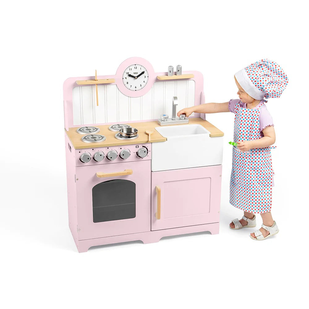 Bigjigs Tidlo Country Kitchen Pink, Bigjigs Tidlo Country Kitchen Pink,Bigjigs Tidlo Country Kitchen,BigJigs Play Kitchen,Big Jigs play kitchen,Kitchen Play Set,pretend play kitchen toys,pretend play wooden kitchen,toddler kitchen,childrens kitchen toy, Bigjigs Tidlo Country Kitchen Pink,Inspire budding young chefs to cook up a storm with the delightful wooden Bigjigs Country Play Kitchen from Tidlo in Pink. This lifelike Pink Country Kitchen playset features an oven and hob with clicking dials, a storage c