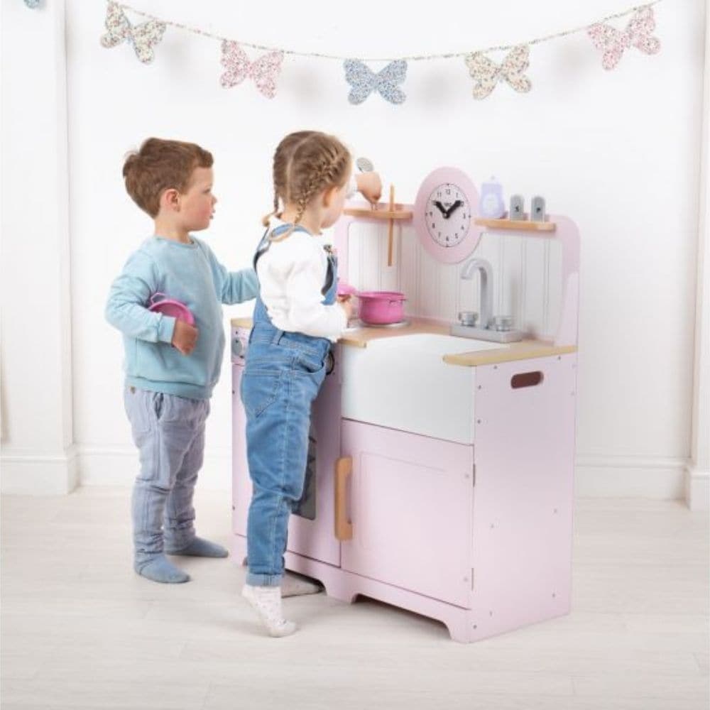 Bigjigs Tidlo Country Kitchen Pink, Bigjigs Tidlo Country Kitchen Pink,Bigjigs Tidlo Country Kitchen,BigJigs Play Kitchen,Big Jigs play kitchen,Kitchen Play Set,pretend play kitchen toys,pretend play wooden kitchen,toddler kitchen,childrens kitchen toy, Bigjigs Tidlo Country Kitchen Pink,Inspire budding young chefs to cook up a storm with the delightful wooden Bigjigs Country Play Kitchen from Tidlo in Pink. This lifelike Pink Country Kitchen playset features an oven and hob with clicking dials, a storage c