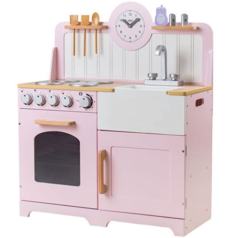 Bigjigs Tidlo Country Kitchen Pink, Bigjigs Tidlo Country Kitchen Pink,Bigjigs Tidlo Country Kitchen,BigJigs Play Kitchen,Big Jigs play kitchen,Kitchen Play Set,pretend play kitchen toys,pretend play wooden kitchen,toddler kitchen,childrens kitchen toy, Bigjigs Tidlo Country Kitchen Pink,Inspire budding young chefs to cook up a storm with the delightful wooden Bigjigs Country Play Kitchen from Tidlo in Pink. This lifelike Pink Country Kitchen playset features an oven and hob with clicking dials, a storage c