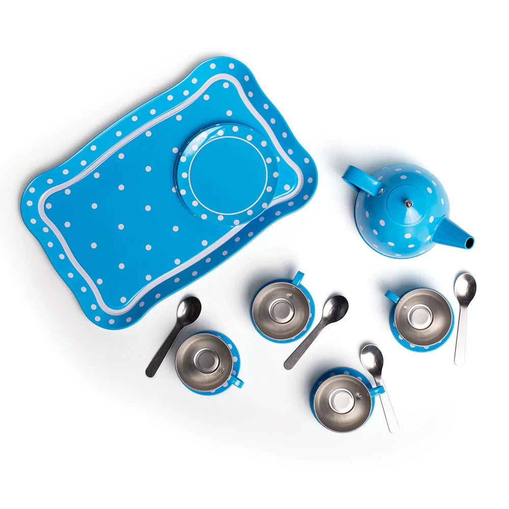 Blue Polka Dot Tin Tea Set, Blue Polka Dot Tin Tea Set, Bigjigs Blue Polka Dot Kids Tea Set, Role play tea set,tin tea play set, Blue Polka Dot Tin Tea Set,Blue Polka Dot Tin Tea Set: Perfect for Little Hosts and Hostesses! Elevate playtime with the charming Blue Polka Dot Tin Tea Set, a delightful 15-piece set that combines elegance with imaginative fun. Designed for little tea party enthusiasts, this set is perfect for hosting pretend gatherings with friends, family, or,Blue Polka Dot Tin Tea SetBlue Polk