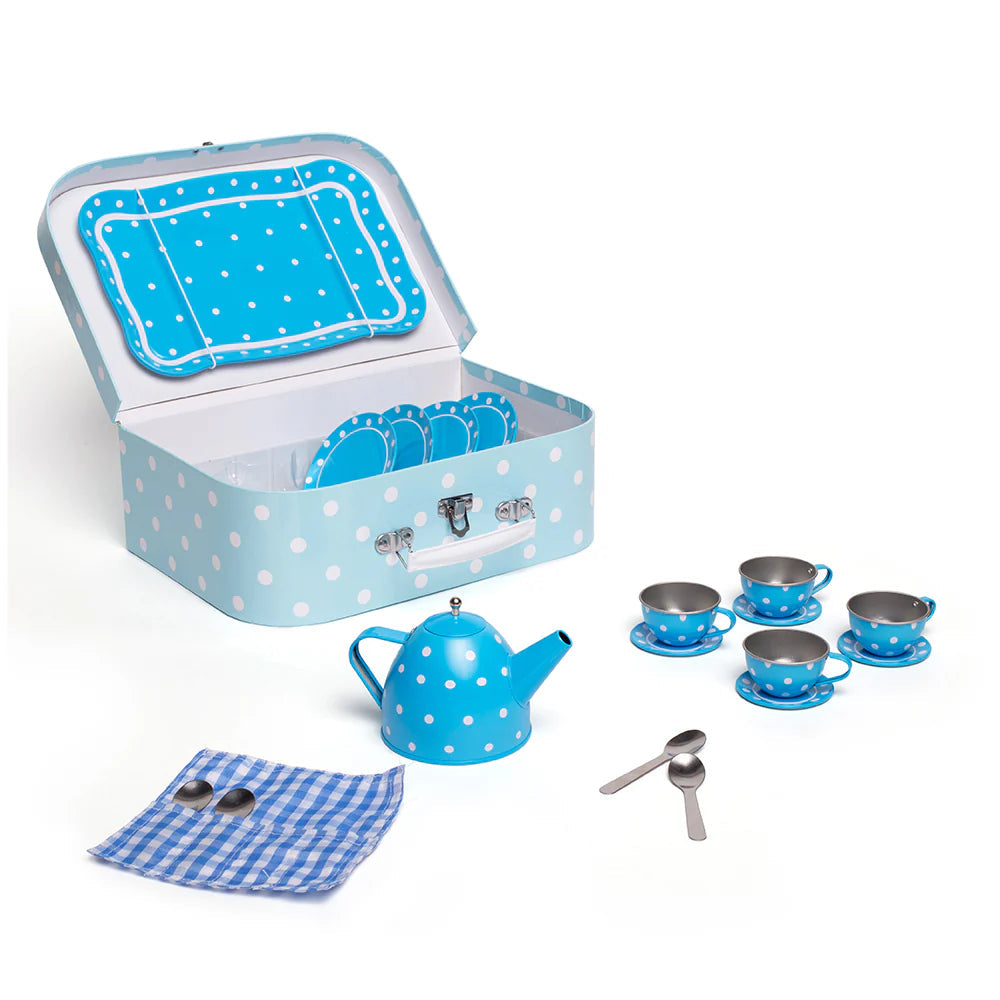 Blue Polka Dot Tin Tea Set, Blue Polka Dot Tin Tea Set, Bigjigs Blue Polka Dot Kids Tea Set, Role play tea set,tin tea play set, Blue Polka Dot Tin Tea Set,Blue Polka Dot Tin Tea Set: Perfect for Little Hosts and Hostesses! Elevate playtime with the charming Blue Polka Dot Tin Tea Set, a delightful 15-piece set that combines elegance with imaginative fun. Designed for little tea party enthusiasts, this set is perfect for hosting pretend gatherings with friends, family, or,Blue Polka Dot Tin Tea SetBlue Polk