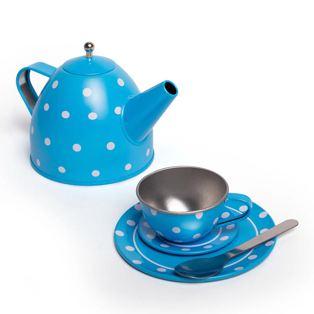 Blue Polka Dot Tin Tea Set, Blue Polka Dot Tin Tea Set, Bigjigs Blue Polka Dot Kids Tea Set, Role play tea set,tin tea play set, Blue Polka Dot Tin Tea Set,Blue Polka Dot Tin Tea Set: Perfect for Little Hosts and Hostesses! Elevate playtime with the charming Blue Polka Dot Tin Tea Set, a delightful 15-piece set that combines elegance with imaginative fun. Designed for little tea party enthusiasts, this set is perfect for hosting pretend gatherings with friends, family, or,Blue Polka Dot Tin Tea SetBlue Polk