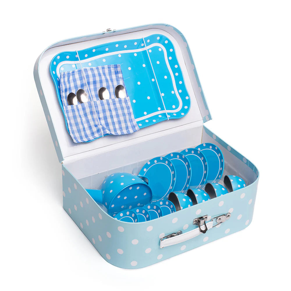 Blue Polka Dot Tin Tea Set, Blue Polka Dot Tin Tea Set, Bigjigs Blue Polka Dot Kids Tea Set, Role play tea set,tin tea play set, Blue Polka Dot Tin Tea Set,Blue Polka Dot Tin Tea Set: Perfect for Little Hosts and Hostesses! Elevate playtime with the charming Blue Polka Dot Tin Tea Set, a delightful 15-piece set that combines elegance with imaginative fun. Designed for little tea party enthusiasts, this set is perfect forBlue Polka Dot Tin Tea Set: Perfect for Little Hosts and Hostesses! Elevate playtime wit