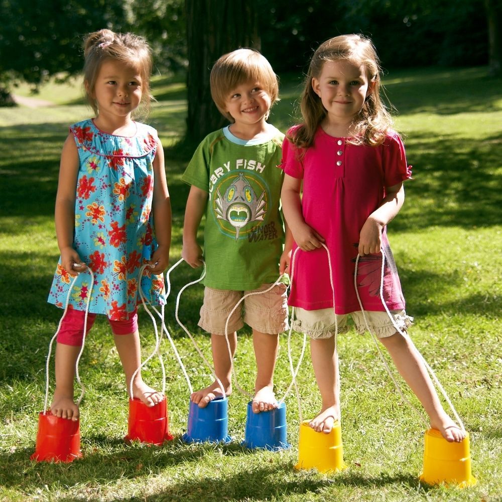 Bucket Balance Stilts, Plastic balance Bucket Stilts,balance toys and games, early years resources, educational resources, educational materials, childrens learning resources, childrens learing materials, teaching resources for children, teaching material for children, Bucket Balance Stilts,Launch your outdoor stomping fun to whole new heights with the Bucket Balance Stilts High quality braided polypropylene line is used for the handles to ensure durability and a good grip for little hands while strong plas