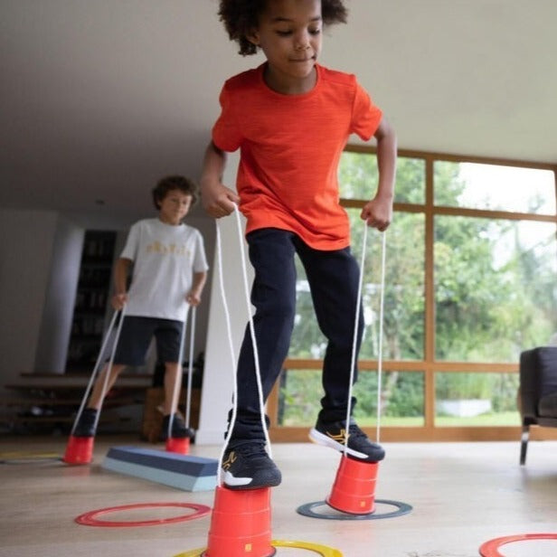 Bucket Balance Stilts, Plastic balance Bucket Stilts,balance toys and games, early years resources, educational resources, educational materials, childrens learning resources, childrens learing materials, teaching resources for children, teaching material for children, Bucket Balance Stilts,Launch your outdoor stomping fun to whole new heights with the Bucket Balance Stilts High quality braided polypropylene line is used for the handles to ensure durability and a good grip for little hands while strong plas