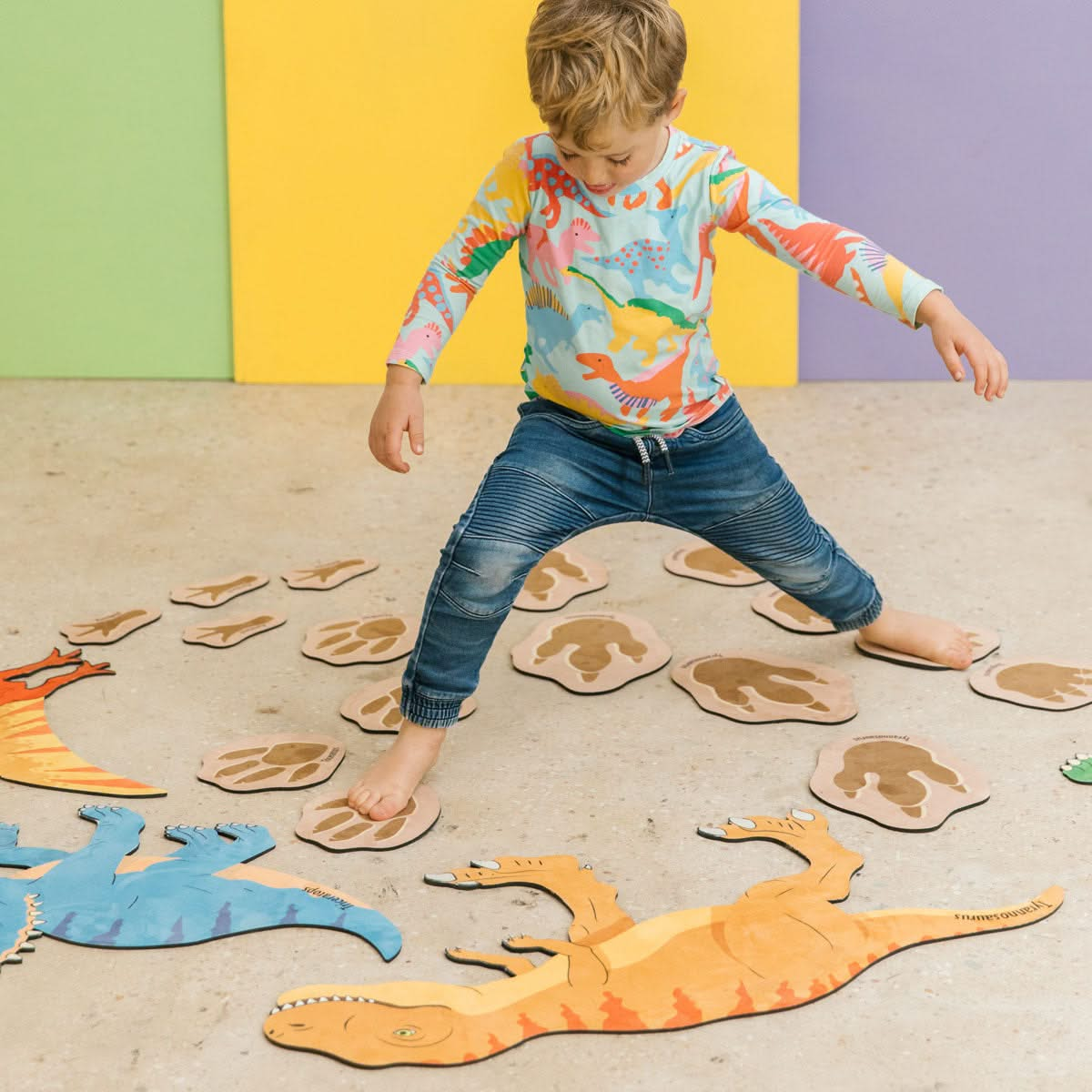 Chasing Dinosaurs, Chasing Dinosaurs,Balance steps,balance stones,Sensory Balance stones,Sensory balance steps., Chasing Dinosaurs,Introduce your little ones to the fascinating world of dinosaurs with our Dinosaur Footprint Trailset! This exciting playmat set features 20 non-slip, thick, natural rubber backed mats that come in various sizes, from 78cm for the largest piece to 13cm for the smallest piece. Each mat displays a colourful footprint of ,ChasingIntroduce your little ones to the fascinating world o