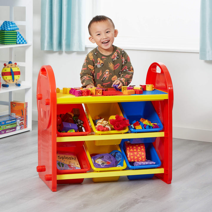 Children's 6-Bin Storage Organiser Unit with Construction Tabletop, Children's 6-Bin Storage Organiser Unit with Construction Tabletop,Liberty House Toys Discount, Children's 6-Bin Storage Organiser Unit with Construction Tabletop,Children's 6-Bin Storage Organiser Unit with Construction Tabletop Introduce a world of organisation and creativity with our 6-Bin Storage Organiser Unit with Construction Tabletop. This versatile and vibrant unit combines practical storage solutions with the fun of a construction