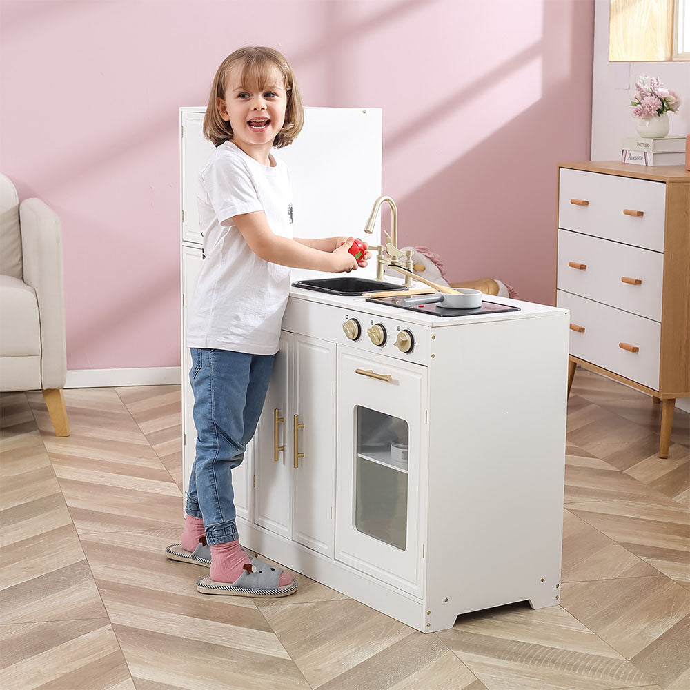 Classic White Modern Kitchen With Light And Sound, Classic White Modern Kitchen With Light And Sound,Modern Kitchen W/ Light & Sound,Pretend Play Kitchen,Pretend play shop,pretend play toys,pretend play resources,EYFS resources, Classic White Modern Kitchen With Light And Sound,Contemporary Nordic style kitchen for little chefs. Give your guests a wonderful meal with this great kitchen playset! The kitchen features a spacious play top with an electric stove. The red stove top will light up and make bubbling