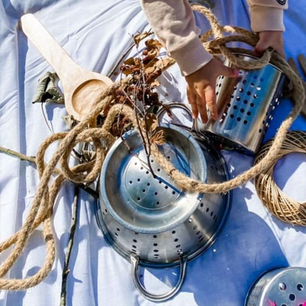 Colander, Colander,Messy play resources,messy play blog,messy play ideas,messy play children's ideas, Colander – A Versatile Tool for Outdoor Play and Exploration Unleash creativity, curiosity, and hands-on discovery with the Colander, a must-have tool for outdoor sensory play, mud kitchens, and imaginative adventures. Crafted from durable metal, this sturdy colander is built to withstand endless outdoor play, making it an essential addition to any play area, garden, or sensory station. Designed for Interac