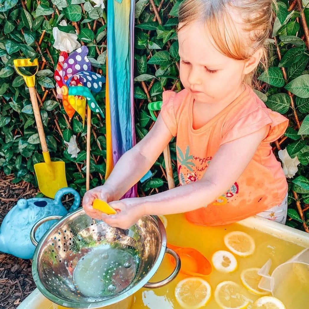 Colander, Colander,Messy play resources,messy play blog,messy play ideas,messy play children's ideas, Colander – A Versatile Tool for Outdoor Play and Exploration Unleash creativity, curiosity, and hands-on discovery with the Colander, a must-have tool for outdoor sensory play, mud kitchens, and imaginative adventures. Crafted from durable metal, this sturdy colander is built to withstand endless outdoor play, making it an essential addition to any play area, garden, or sensory station. Designed for Interac