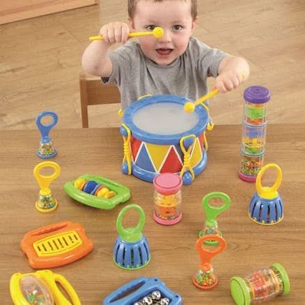 Complete Music Set, Percussion Set,childrens Percussion Set,early years music set,musical instruments for children,musical toys,childrens Percussion Set,sensory music set,sensory music hamper,sensory music kit, Complete Music Set,Introduce the magic of music to your little ones with our 14-piece musical instrument set. Perfectly crafted for tiny hands, this collection is more than just toys—it's a gateway to rhythm, melody, and discovery. Features: Variety of Instruments: With everything from rainsticks and