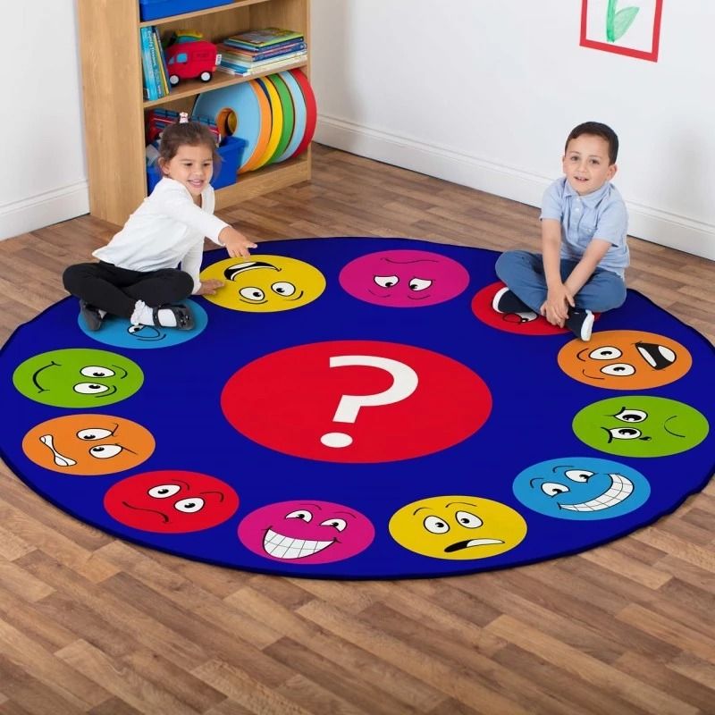 Emotions Faces Circular Carpet, Emotions Faces Circular Carpet,Emotions Faces Interactive Circular Carpet,Emotions Interactive Circular Carpet,School furnishings,school equipment,school rugs,story corner,children's story corner, Emotions Faces Circular Carpet,This highly visual Emotions Faces Circular Carpet has 12 different emotional/feelings expressions to encourage group discussion about feelings and interaction. The Emotions Faces Circular Carpet brings colour and character into any classroom or early y