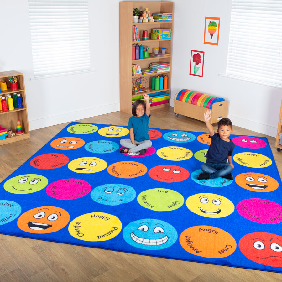 Emotions Interactive Square Placement Carpet, Emotions Interactive Square Placement Carpet,Emotions resources,classroom resources,classroom ASD resources,ASD resources,school equipment supplier, Emotions Interactive Square Placement Carpet,This highly visual Emotions Interactive Square Placement Carpet measures 3 x 3m and has 12 different emotions and feelings with keywords to encourage group discussion. Children can choose an expression to sit on during reading and group lessons.TheThis highly visual Emoti