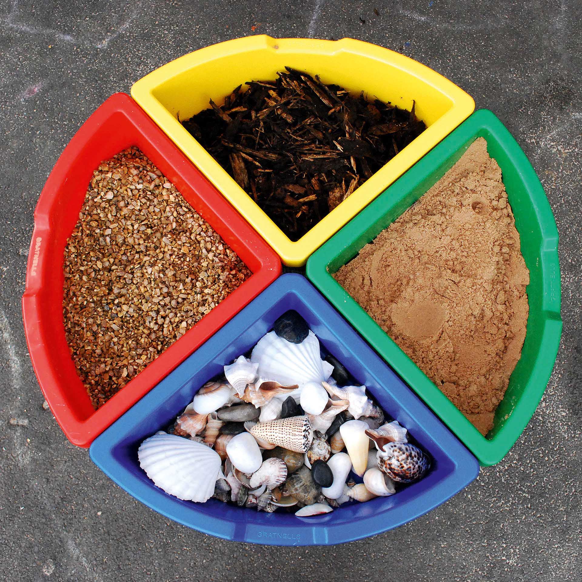 Exploration Circle Set Colour Trays, Exploration Circle water tray Set Colour Trays,messy play, water play, sand, medium, media, tactile, trays, materials, school, activity, play,Clear Sand and Water Play Tray with Blue Stand,childrens water tray table,childrens sand and watertray table,school water table,sensory play table, Exploration Circle Set Colour Trays,The Exploration Circle Set Colour Trays has 4 coloured quadrant trays with a grey metal stand forming a sturdy activity circle. Using the Exploration