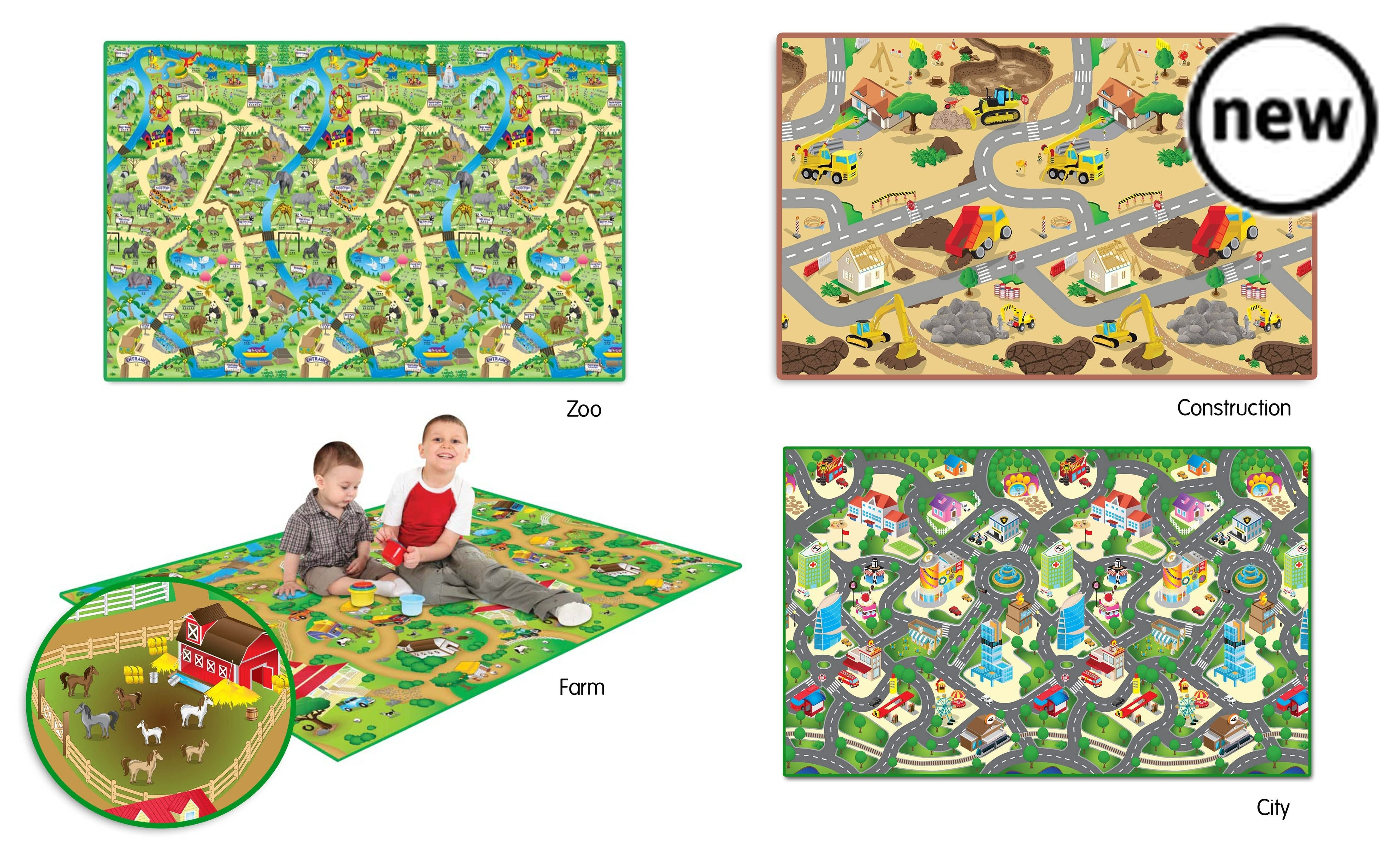 Extra Large Play Mats: Zoo, Farm, City, & Construction (Set of 4), , Extra Large Play Mats: Zoo, Farm, City, & Construction (Set of 4),These exceptionally eye-catching, Right Start Award-winning play mats have been designed to stimulate imaginative play in toddlers and children of all ages, with stunningly sharp, anti-smudge colourfast printing in vibrant colours. Made from 75% recycled materials with all-weatherThese exceptionally eye-catching, Right Start Award-winning play mats have been designed to stim