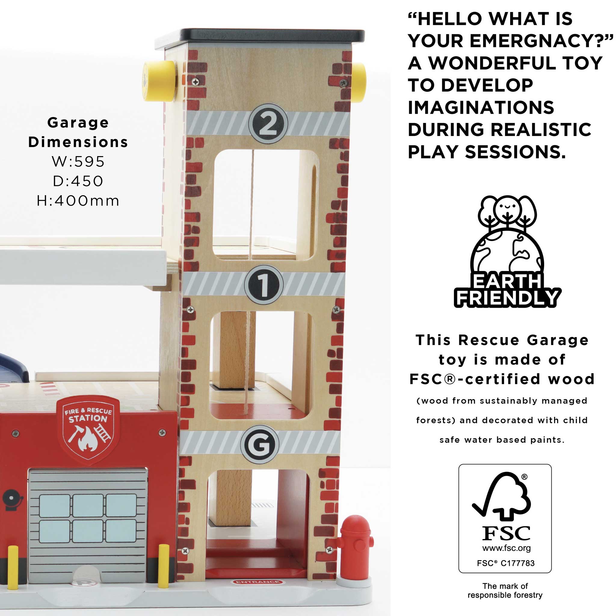 Fire & Rescue Wooden Garage, Fire & Rescue Wooden Garage,Garage Toys,Wooden garage toy,Childrens garage toys, Fire & Rescue Wooden Garage – A Thrilling Emergency Adventure! Little heroes can race to the rescue with the Fire & Rescue Wooden Garage, a beautifully crafted wooden emergency services playset designed to spark imaginative storytelling and action-packed role-play. Built from durable FSC®-certified wood, this high-quality fire station garage is ready for day-after-day emergency adventures. Complete 