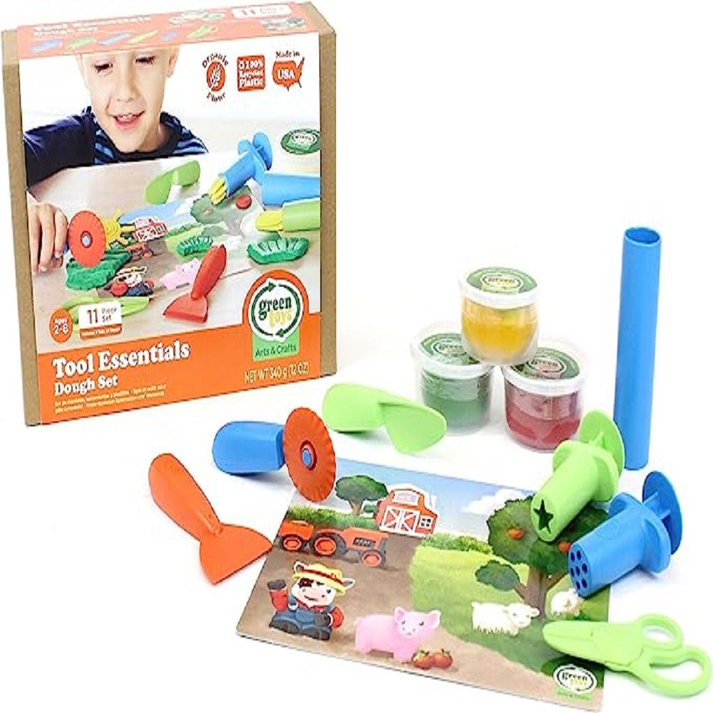 Green Toys Tool Essentials Dough Set, Green Toys Tool Essentials Dough Set,Play Mats and Tools Dough Set,Green Toys Play Mats and Tools Dough Set,Green Toys Dough, Green Toys Tool Essentials Dough Set,Green Toys Tool Essentials Dough Set Get ready for creative and sensory fun with the Green Toys Tool Essentials Dough Set! Designed for little hands, this 11-piece set is the perfect introduction to dough play for children as young as 2 years old. What’s Included Tools for Creative Play: 1 Star Extruder 1 Spag