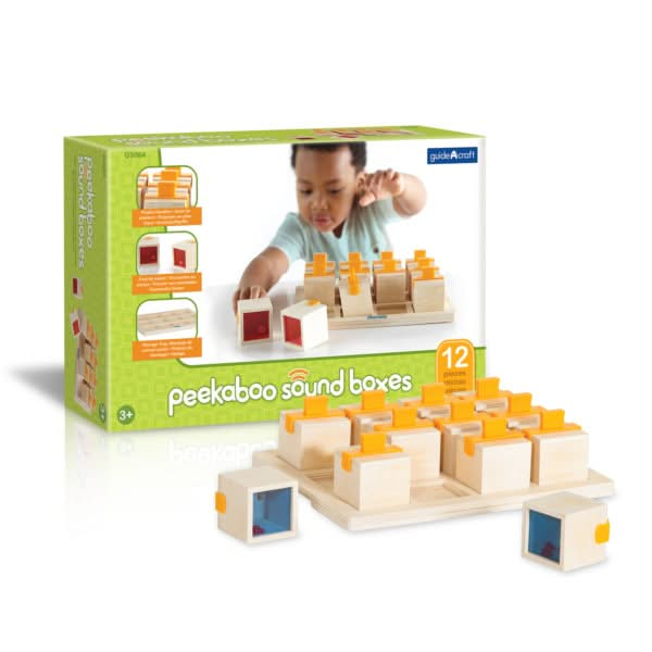 Guidecraft Peekaboo Sound Boxes, Guidecraft Peekaboo Sound Boxes,Guidecraft blocks,PLAYLEARN education wholesale,Guidecraft toys, Guidecraft Peekaboo Sound Boxes,Guidecraft Peekaboo Sound Boxes Let little learners explore the world of sound and matching with the Guidecraft Peekaboo Sound Boxes! This engaging set invites children to shake, listen, and match the unique rattling sounds of the wooden cubes, building essential concentration and perception skills. Designed forGuidecraft Peekaboo Sound Boxes Let l