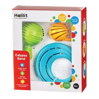 Halilit Calypso Band Gift Set, Halilit Calypso Band Gift Set,musical toys,Halilit baby musical toys,Halilit Nursery music toys,early years musical toys, Halilit Calypso Band Gift Set,Halilit Calypso Band Gift Set – Explore the Rhythms of Tropical Music! Introduce your little one to the vibrant world of tropical rhythms with the Halilit Calypso Band Gift Set. This delightful set includes three essential musical instruments: maracas, a cage bell, and a tambourine, all designed to capture your baby’sHalilit Ca