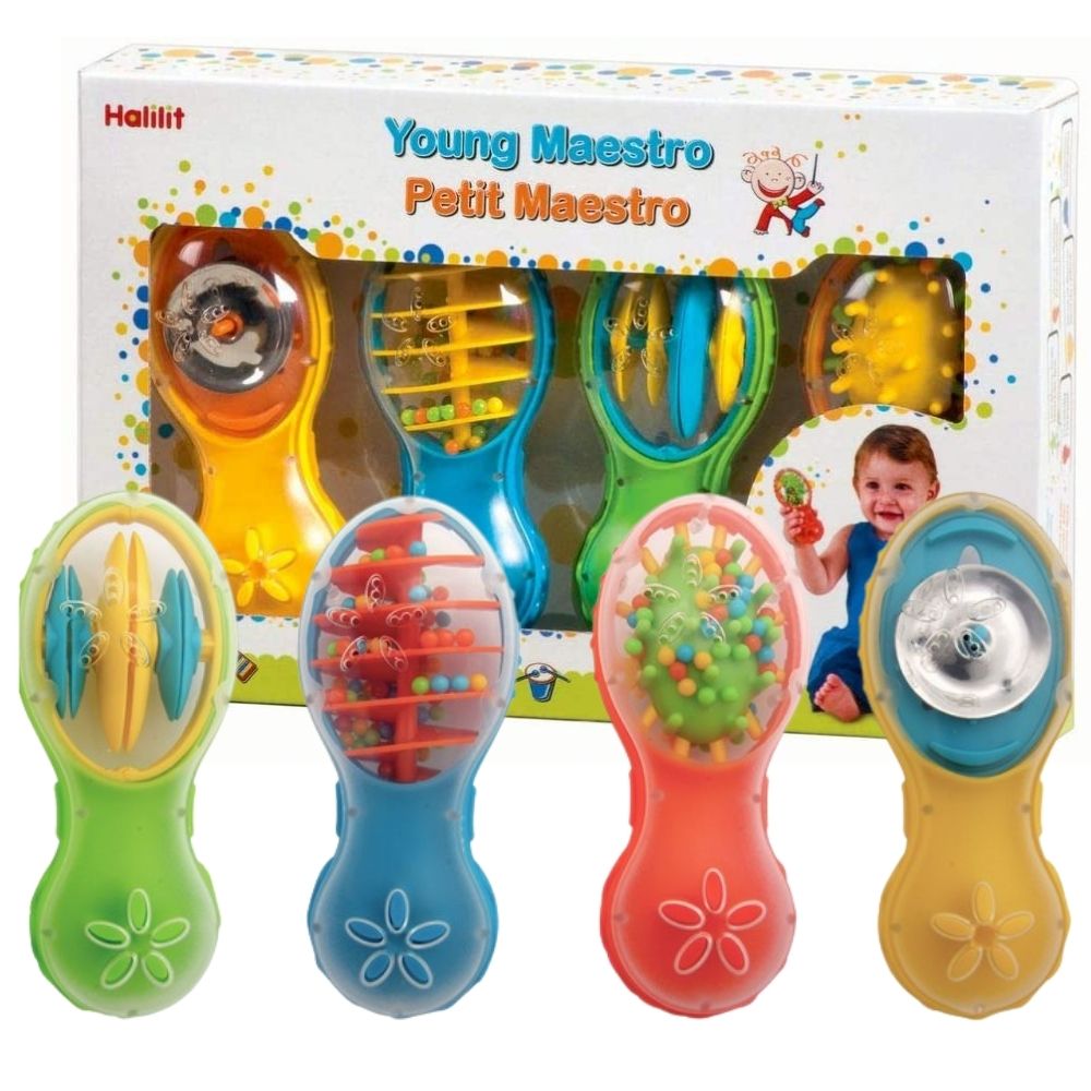 Halilit Young Maestro Gift Set, Halilit Young Maestro Gift Set,Halilit Toddler musical toys,Halilit baby musical toys,Nursery music toys,early years Halilit musical toys, Halilit Young Maestro Gift Set,Halilit Young Maestro Gift Set – A Musical Adventure for Babies! Introduce your little one to the magical world of music with the Halilit Young Maestro Gift Set. Designed for babies as young as six months, this gift set contains four vibrantly coloured shakers that offer a delightful sensory experience. These