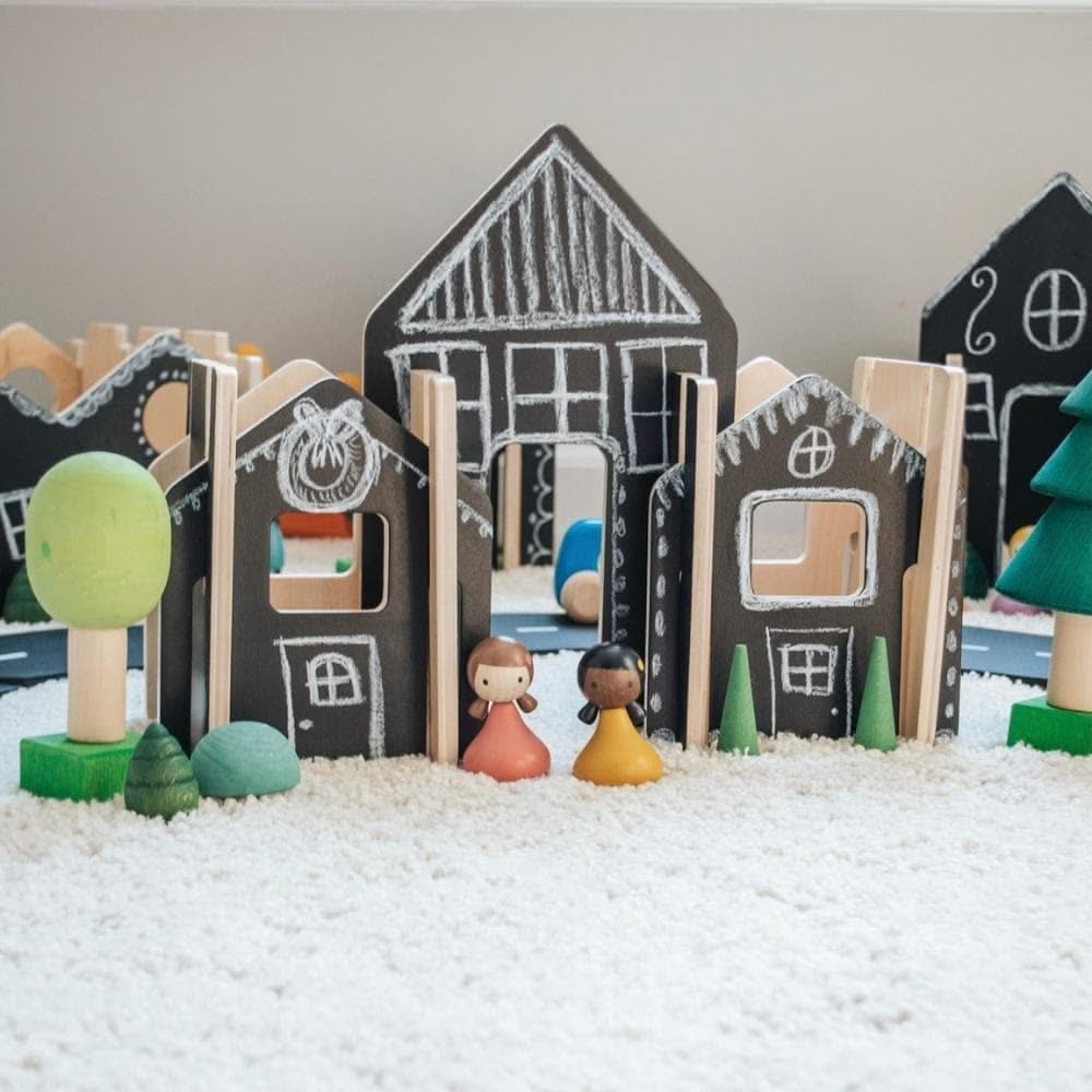 Happy Architect Chalkboard Create and Play Village - Pack of 28, Happy Architect Chalkboard Create and Play Village - Pack of 28,Freckled Frog Toys Uk, Freckled Frog Play sets, EYFS play sets, Happy Architect Chalkboard Create and Play Village - Pack of 28,The Happy Architect Chalkboard Create and Play Village is a creative, open-ended construction set. Build and create your own village with this chalkboard Happy Architect set. With a blackboard surface on one side to encourage children to use their imagina