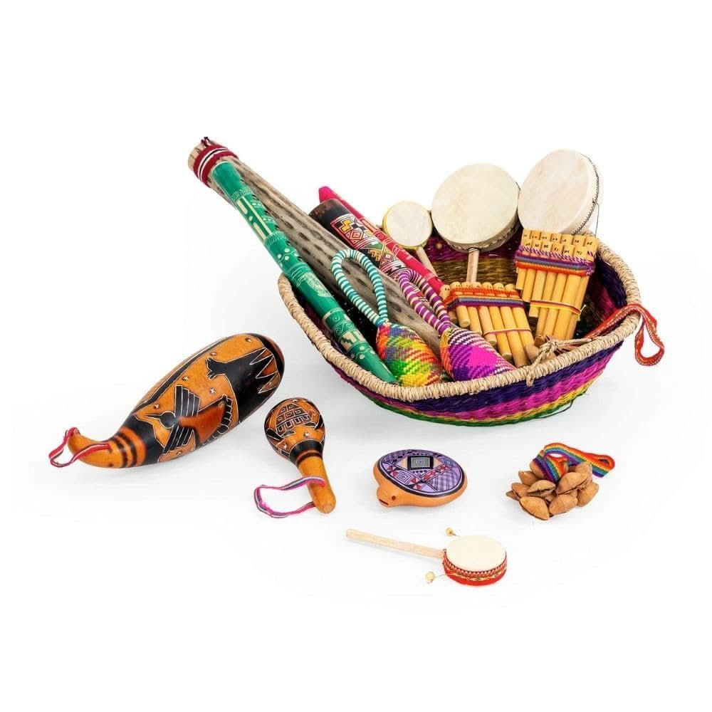 Honestly Made South American pack, Honestly Made South American pack,Natural musical resources,classroom percussion kit,Classroom Percussion Bag,classroom music set,school music set,school musical instruments,school supplies, Honestly Made South American pack,Discover the sounds of the South American continent with this pack from the Percussion Plus Honestly Made range. Featuring over 16 instruments, all presented in an attractive and colourful woven basket. Bright colours, complex hand painted designs and 