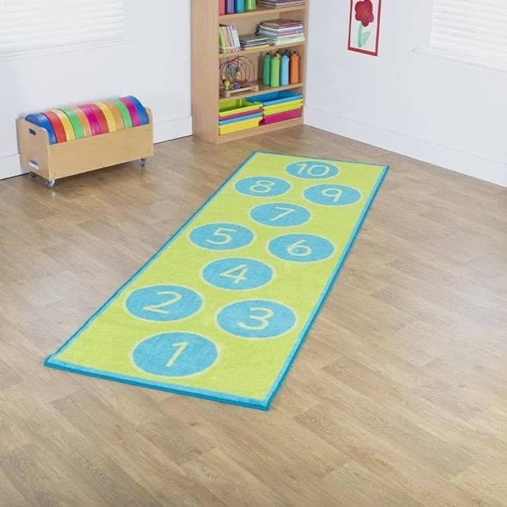 Hopscotch Carpet, hopscotch rug,hopscotch carpet,early years resources, educational resources, educational materials, childrens learning resources, children's learning materials, teaching resources for children, teaching material for children, Hopscotch Carpet,Brightly coloured 3x1m carpet, for use as a fun learning activity and also serves well as functional/decorative floor carpet. Distinctive and brightly coloured, child friendly designs,designed to encourage learning through interaction and play. Bright