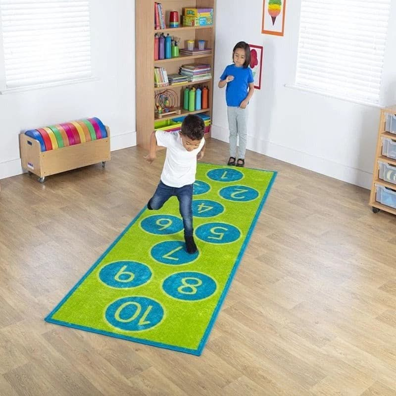 Hopscotch Carpet, hopscotch rug,hopscotch carpet,early years resources, educational resources, educational materials, childrens learning resources, children's learning materials, teaching resources for children, teaching material for children, Hopscotch Carpet,Brightly coloured 3x1m carpet, for use as a fun learning activity and also serves well as functional/decorative floor carpet. Distinctive and brightly coloured, child friendly designs,designed to encourage learning through interaction and play. Bright