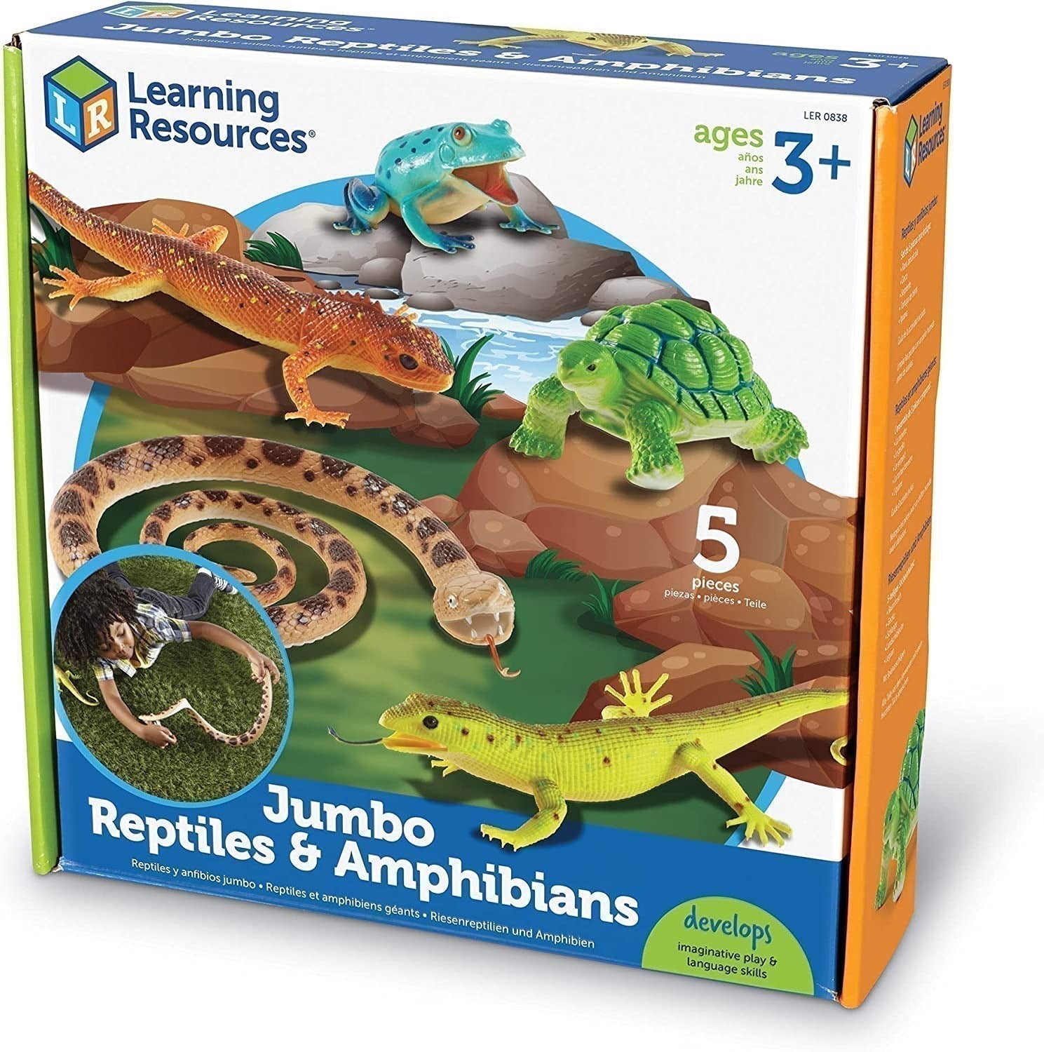 Jumbo Reptiles & Amphibians, Jumbo Reptiles & Amphibians,early years resources, educational resources, educational materials, children's learning resources, children's learning materials, Jumbo Reptiles & Amphibians,Jumbo Reptiles & Amphibians Set Dive into the wild with the Jumbo Reptiles & Amphibians Set, a collection of durable, realistically detailed animal figures that inspire imaginative and educational play. Perfectly sized for little hands, these five animal figures – gecko, snake, tree frog, tortoi