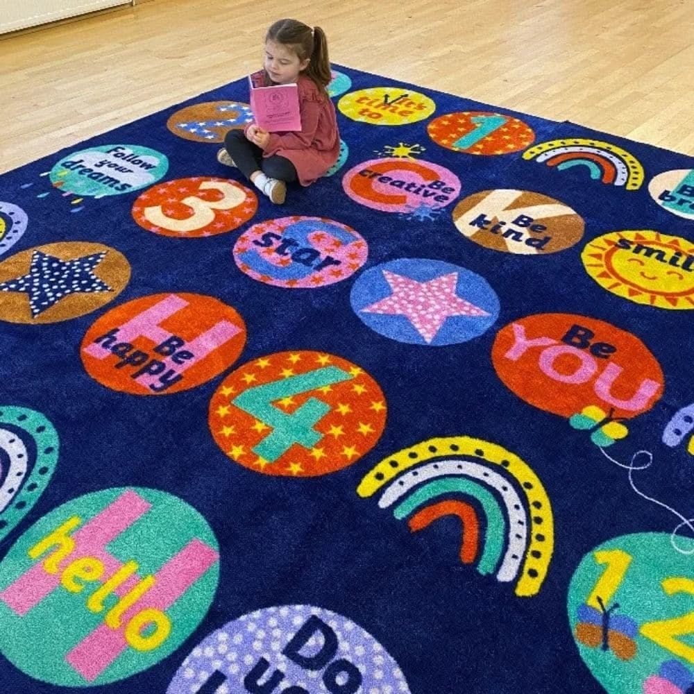 KinderColour Positivity Wellbeing Placement Carpet 3 x 3 metre, , KinderColour Positivity Wellbeing Placement Carpet 3 x 3 metre,Introducing our KinderColour Positivity Wellbeing Placement Carpet, a versatile and durable addition to any classroom or learning environment. This carpet provides clearly identifiable seating areas for up to 30 children, promoting organization and structure within the space.DesignedIntroducing our KinderColour Positivity Wellbeing Placement Carpet, a versatile and durable additio