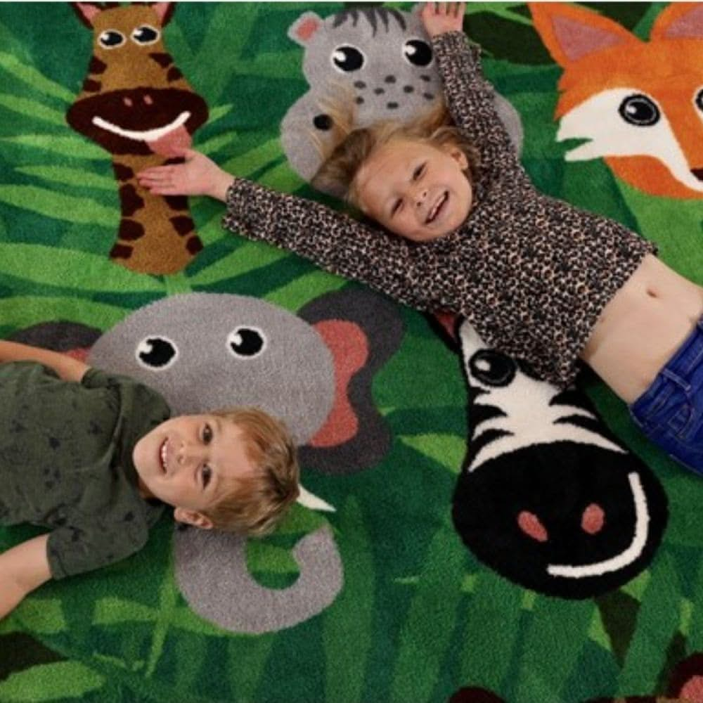 Kinder™Wild Animals Carpet 3 x 3 metre, Kinder™Wild Animals Carpet 3 x 3 metre,Educational carpets,Children's carpets,children's story time carpets and cushions,classroom carpets,primary school carpets and rugs, Kinder™Wild Animals Carpet 3 x 3 metre,The Kinder™Wild Animals Carpet is a 3-metre square placement carpet with clearly identifiable seating areas for up to 30 children.The brightly coloured Kinder™Wild Animals Carpet features wild animal characters include a panda, lion and a hippo. Our Heavy-Duty 