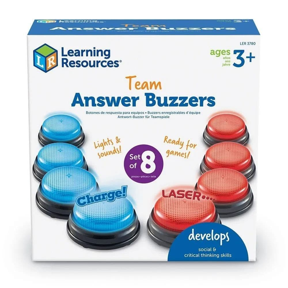 Learning Resources Team Answer Buzzers, Learning Resources Team Answer Buzzers, team game buzzers,answer buzzers learning resources,learning resources uk discount code,education resources, Learning Resources Team Answer Buzzers,Turn everyday quizzes into fun game-show-style competitions! This Team Answer Buzzers set comes with 8 game buzzers: 4 for the red team, and 4 for the blue team. Once you've settled on teams for classroom game shows or at-home game nights, you'll always know who's buzzing in because 