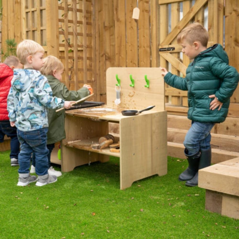 Leave Me Outdoor Mini Mess Around Kitchen, Leave Me Outdoor Mini Mess Around Kitchen,Outdoor Mini Mess Around Kitchen 420Mm High Oak,Outdoor play kitchen,play kitchen for children,childrens wooden play kitchen,childrens outdoor wooden toys, Leave Me Outdoor Mini Mess Around Kitchen,From our Leave Me Outdoors Range this Outdoor Mess Around Kitchen is a fantastic role play product that can safely be left outdoors all year round. An outdoor low-level kitchen designed for under 2s, complete with a stainless-ste