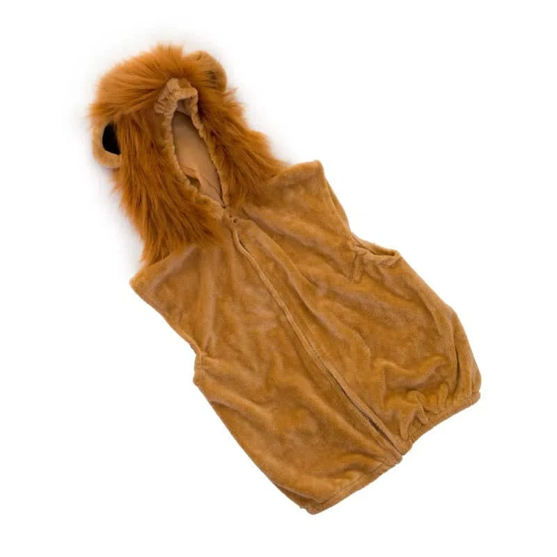 Lion Zip-Up Costume, Lion Zip-Up Costume,Costume, fancy dress,Childrens Dressing up costumes, Lion Zip-Up Costume Transform into the king of the jungle with our majestic Lion Costume! Designed for comfort, style, and endless fun, this ultra-soft tan velour zip-up gilet comes with a fully lined faux fur ‘lion’s mane’ hood, complete with adorable ears and a detachable tail. Perfect for imaginative play, themed events, and dressing up, it’s a must-have for every little cub. Special Features: Super Soft Design: