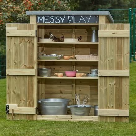 Messy Play Activity Shed, Messy Play Activity Shed, messy play equipment, messy play outdoor equipment, messy play outdoor storage, ,outdoor wooden play equipment,outdoor wooden play shop,outdoor wooden play,EYFS, Messy Play Activity Shed,The Messy Play Activity Shed provides the perfect storage facility to store away all your Messy Play Activity Activities after use. The Messy Play Activity Shed features 3 shelves to help keep the store organised and a chalkboard to help label what's inside. Robust unit wi