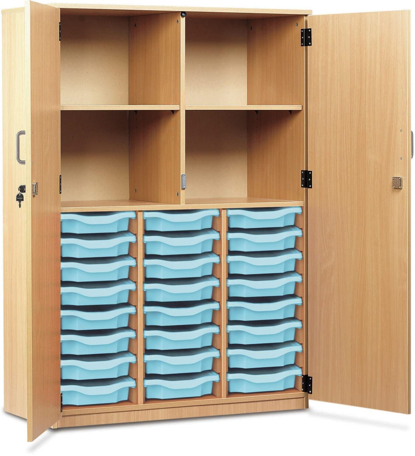 Monarch 24 Shallow Tray Storage Cupboard with Lockable Doors, , Monarch 24 Shallow Tray Storage Cupboard with Lockable Doors,The Monarch 24 Shallow Tray Storage Cupboard with Lockable Doors is a practical and versatile storage solution, ideal for schools, colleges, and educational environments. Designed to provide organised and secure storage, this unit combines functionality with robust construction toThe Monarch 24 Shallow Tray Storage Cupboard with Lockable Doors is a practical and versatile storage solu