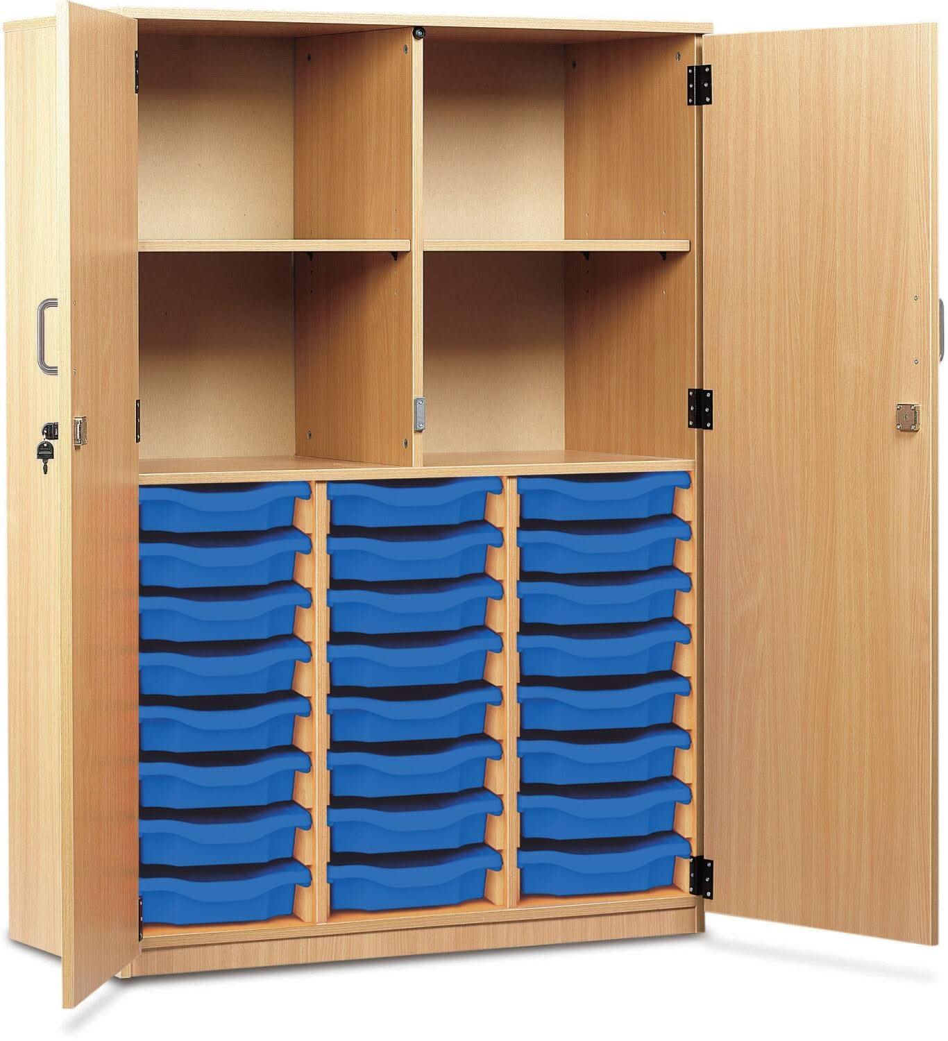 Monarch 24 Shallow Tray Storage Cupboard with Lockable Doors, , Monarch 24 Shallow Tray Storage Cupboard with Lockable Doors,The Monarch 24 Shallow Tray Storage Cupboard with Lockable Doors is a practical and versatile storage solution, ideal for schools, colleges, and educational environments. Designed to provide organised and secure storage, this unit combines functionality with robust construction toThe Monarch 24 Shallow Tray Storage Cupboard with Lockable Doors is a practical and versatile storage solu