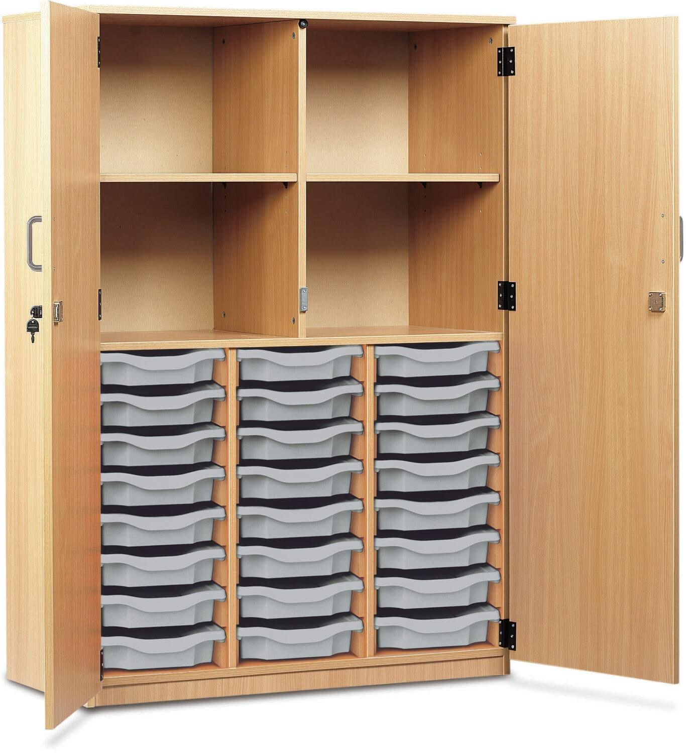 Monarch 24 Shallow Tray Storage Cupboard with Lockable Doors, , Monarch 24 Shallow Tray Storage Cupboard with Lockable Doors,The Monarch 24 Shallow Tray Storage Cupboard with Lockable Doors is a practical and versatile storage solution, ideal for schools, colleges, and educational environments. Designed to provide organised and secure storage, this unit combines functionality with robust construction toThe Monarch 24 Shallow Tray Storage Cupboard with Lockable Doors is a practical and versatile storage solu